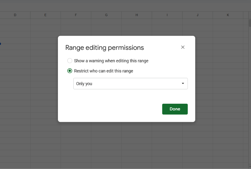 Range editing permissions dialog showing the two options for limiting edits